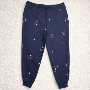 Cozy Navy embroidered stars and moon jogger sweatpants, lounge essential L